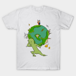 Alien Carrying the Earth on His Back(Colored) T-Shirt